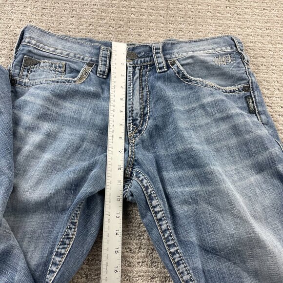 Silver Jeans Zac Men Size W33 / L34 Denim Pants Washed Blue Straight Leg Casual - Picture 13 of 16